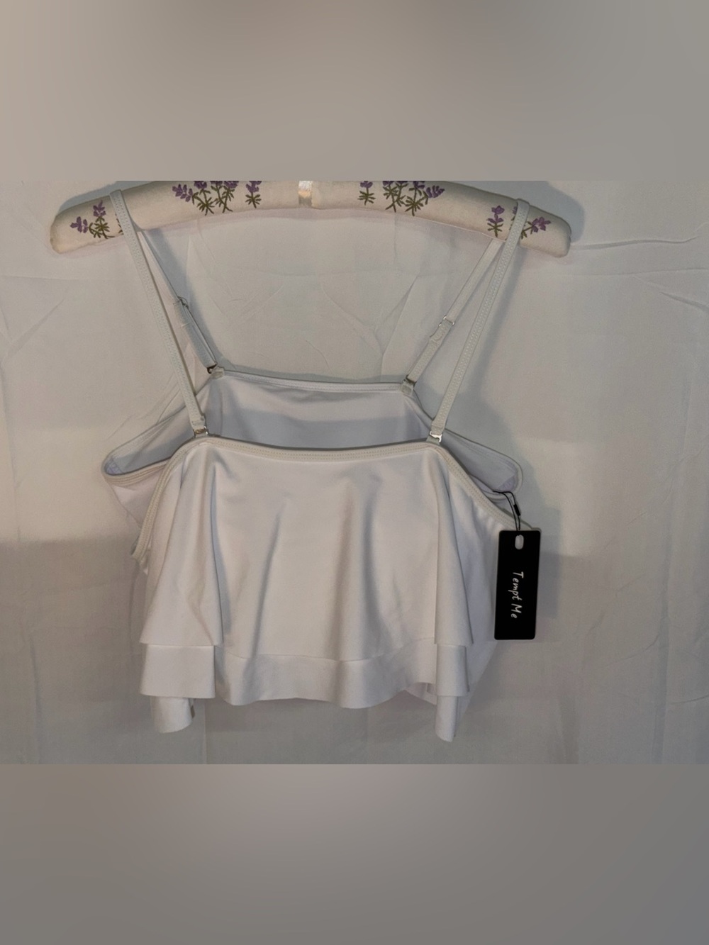 Tropical Mist White Ruffled Swim Top with Adjustable Straps